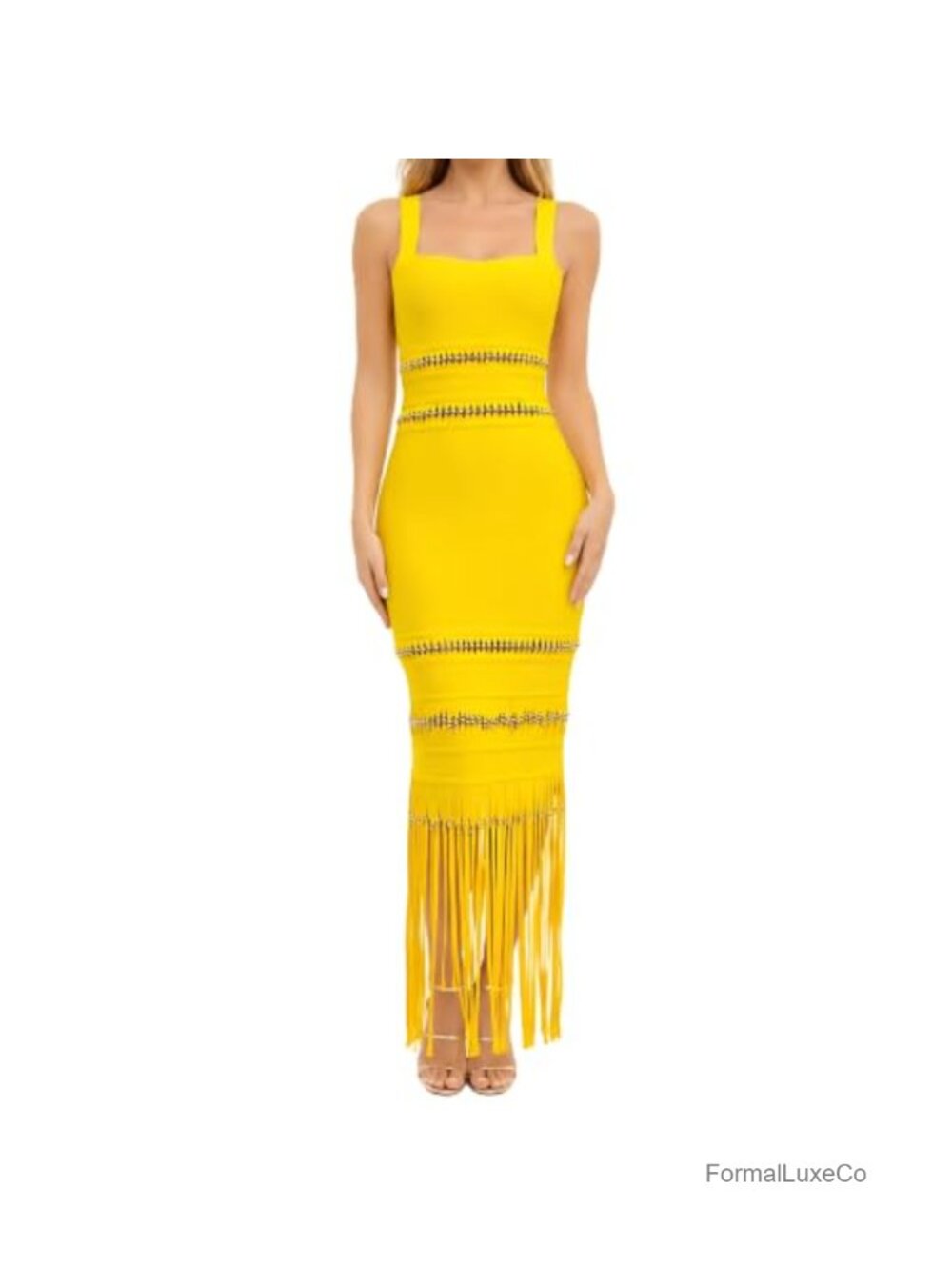 Fringe Midi Bandage Sleeveless Cocktail Party Dress Bodycon